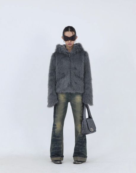 Kei Hooded and Zipped Faux Fur Jacket-korean-fashion-Jacket-Kei's Closet-OH Garments