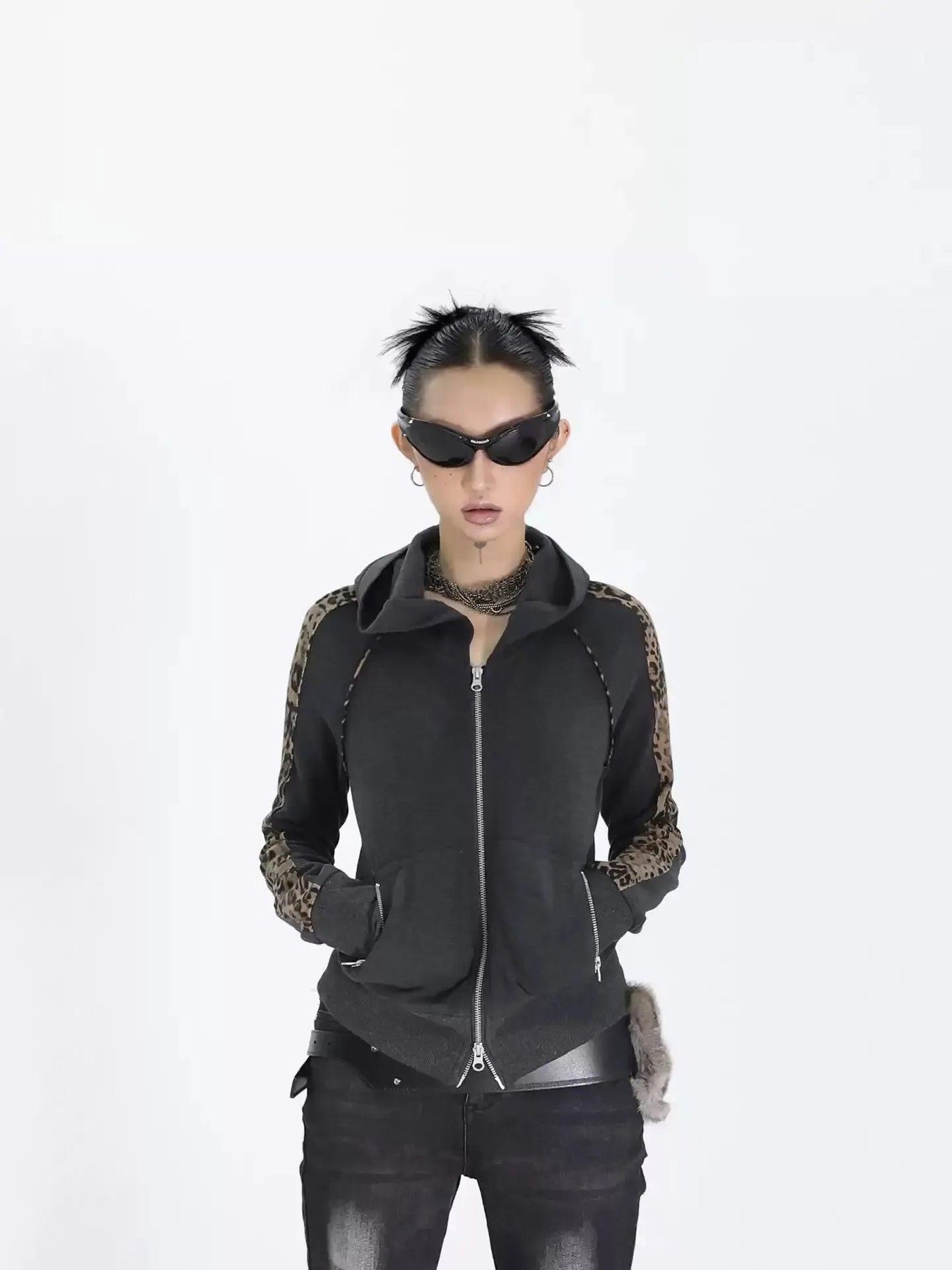 Kei Leopard Print Spliced Zip-Up Hoodie-korean-fashion-Hoodie-Kei's Closet-OH Garments