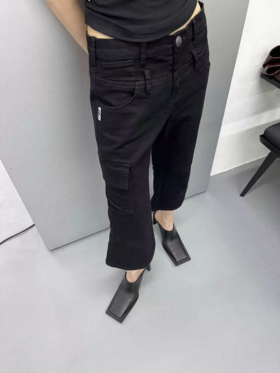 Kei Low Waist Three-Quarter Flared Cargo Pants-korean-fashion-Pants-Kei's Closet-OH Garments