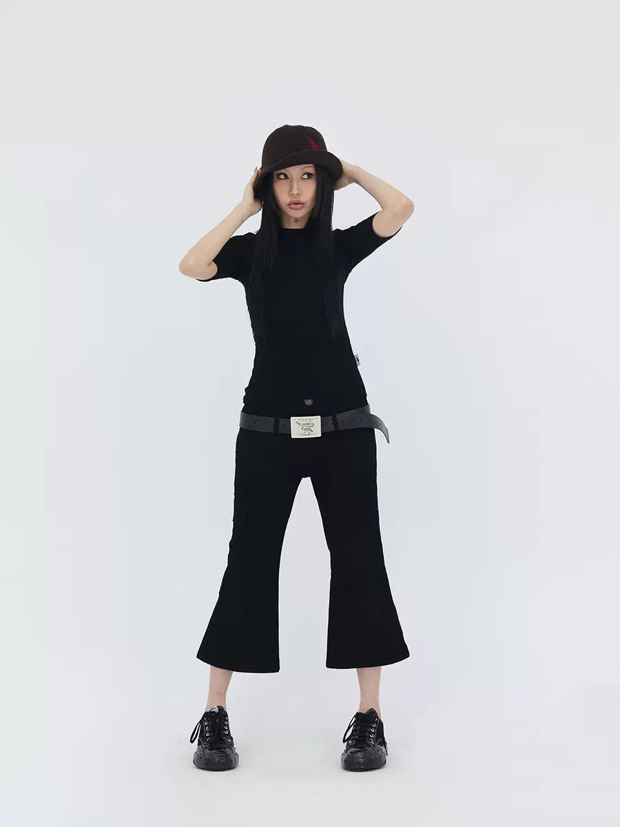 Kei Low Waist Three-Quarter Flared Cargo Pants-korean-fashion-Pants-Kei's Closet-OH Garments