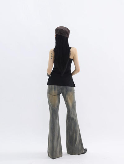 Kei Muddy Washed Striped Flared Jeans-korean-fashion-Jeans-Kei's Closet-OH Garments
