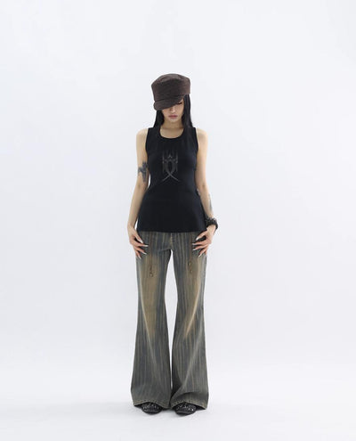 Kei Muddy Washed Striped Flared Jeans-korean-fashion-Jeans-Kei's Closet-OH Garments