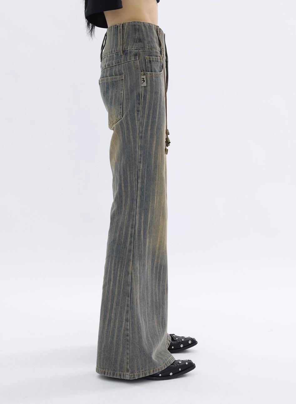 Kei Muddy Washed Striped Flared Jeans-korean-fashion-Jeans-Kei's Closet-OH Garments