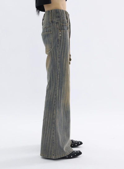 Kei Muddy Washed Striped Flared Jeans-korean-fashion-Jeans-Kei's Closet-OH Garments