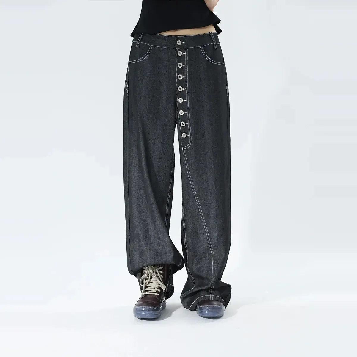 Kei Multi-Buttons Drape Thin Jeans-korean-fashion-Jeans-Kei's Closet-OH Garments