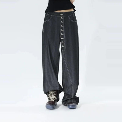 Kei Multi-Buttons Drape Thin Jeans-korean-fashion-Jeans-Kei's Closet-OH Garments