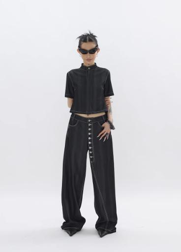 Kei Multi-Buttons Drape Thin Jeans-korean-fashion-Jeans-Kei's Closet-OH Garments