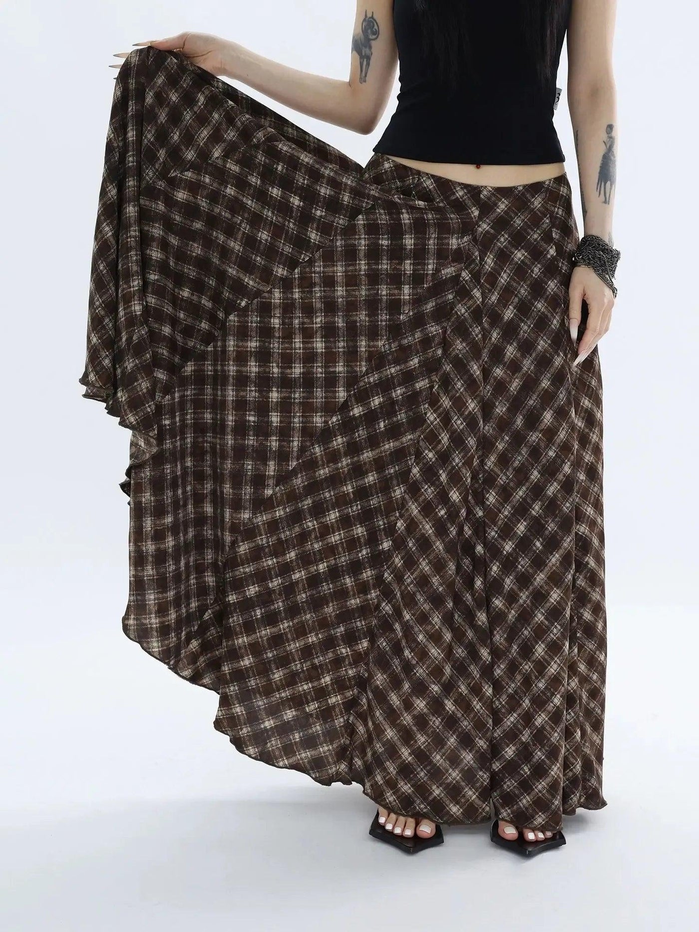 Kei Plaid Pleated Long Skirt-korean-fashion-Skirt-Kei's Closet-OH Garments