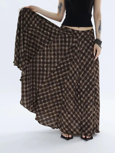 Kei Plaid Pleated Long Skirt-korean-fashion-Skirt-Kei's Closet-OH Garments