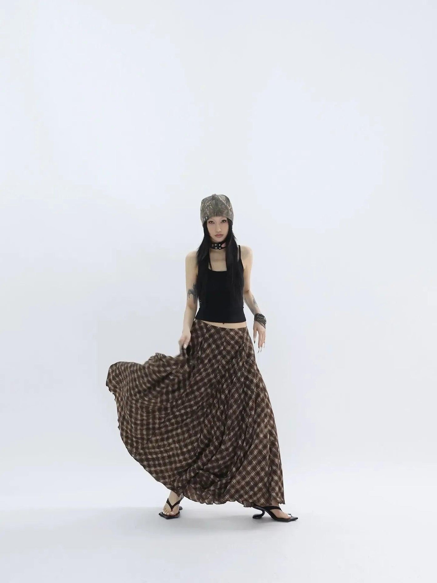 Kei Plaid Pleated Long Skirt-korean-fashion-Skirt-Kei's Closet-OH Garments