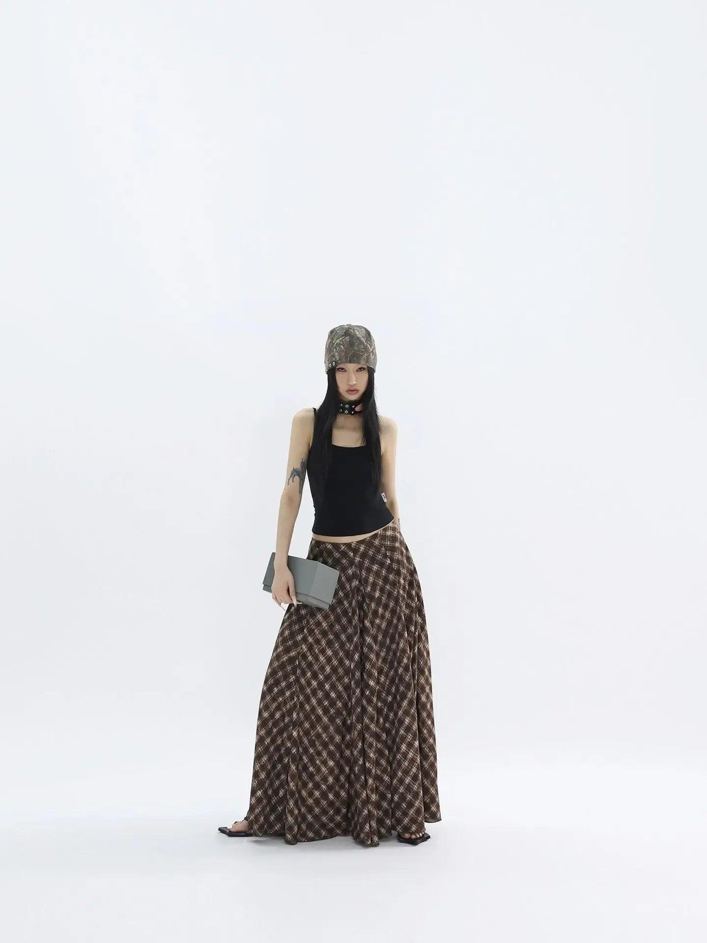 Kei Plaid Pleated Long Skirt-korean-fashion-Skirt-Kei's Closet-OH Garments