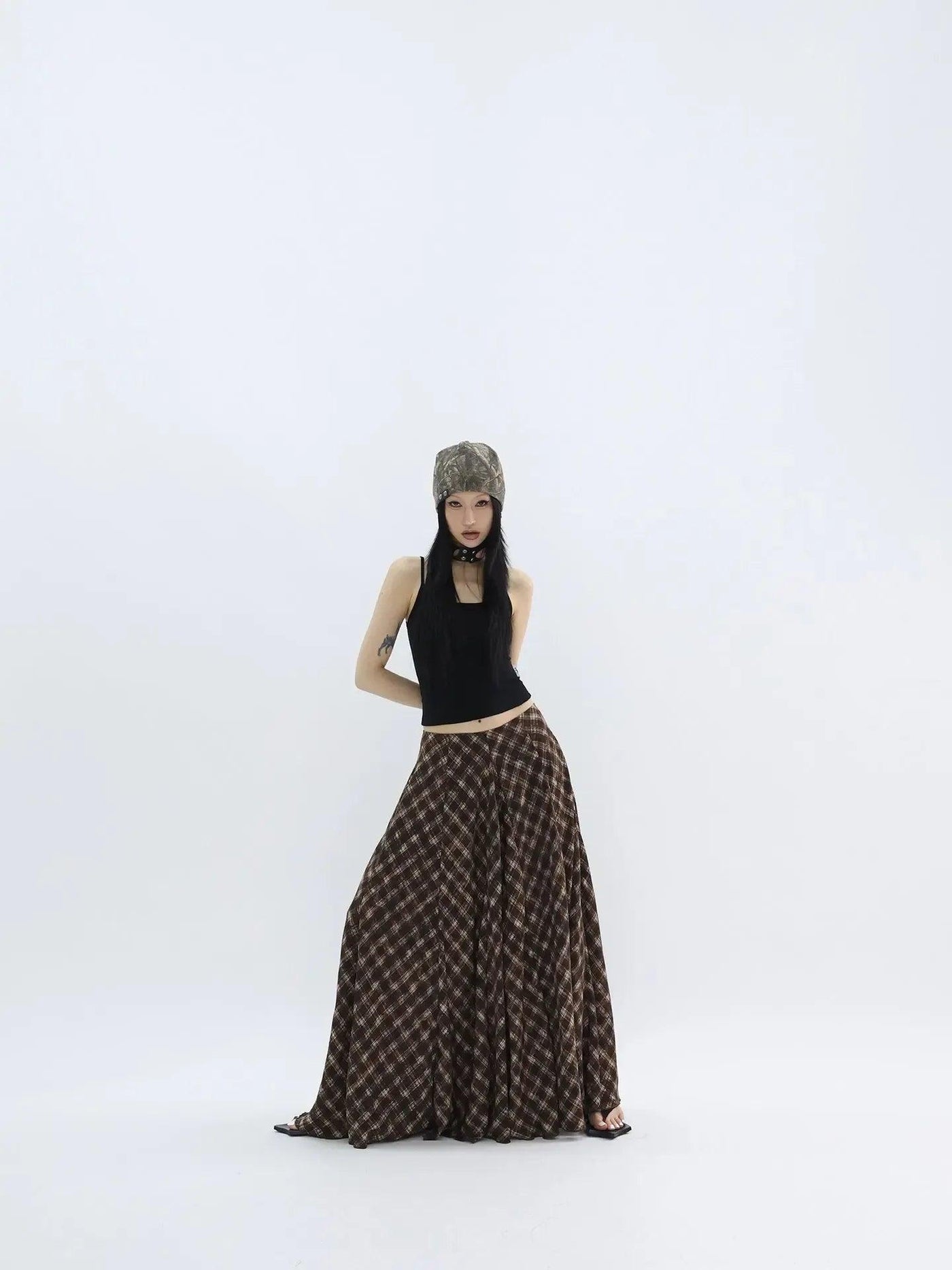 Kei Plaid Pleated Long Skirt-korean-fashion-Skirt-Kei's Closet-OH Garments