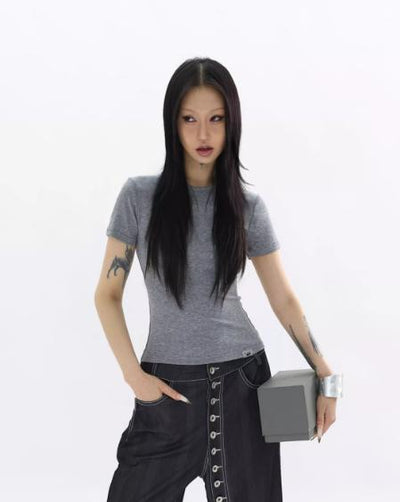Kei Plain Color Slim Fit T-Shirt-korean-fashion-T-Shirt-Kei's Closet-OH Garments