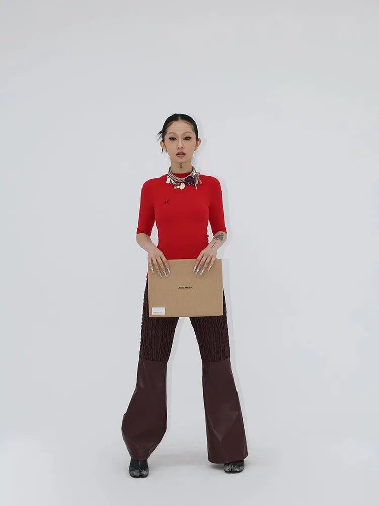 Kei Pleat Textured Flare PU Leather Pants-korean-fashion-Pants-Kei's Closet-OH Garments