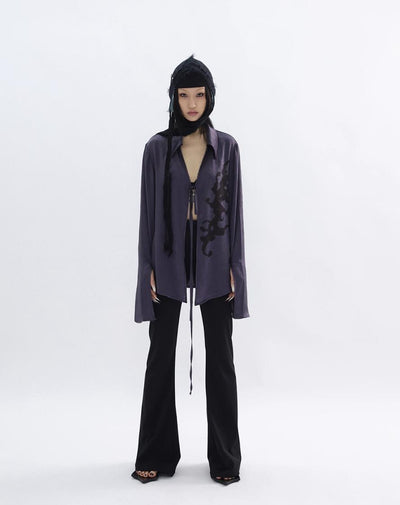 Kei Pleated Abstract Print Strap Shirt-korean-fashion-Shirt-Kei's Closet-OH Garments