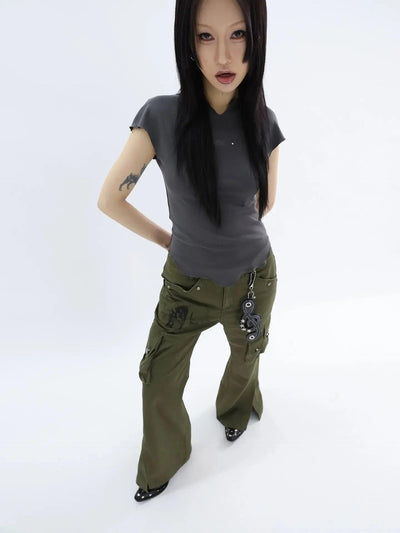 Kei Portrait Print Slit Cargo Pants-korean-fashion-Pants-Kei's Closet-OH Garments