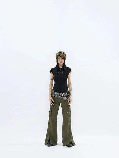 Kei Portrait Print Slit Cargo Pants-korean-fashion-Pants-Kei's Closet-OH Garments