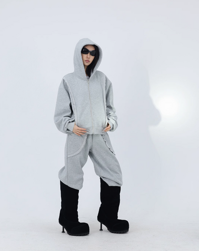 Kei Raw Curve Line Hoodie & Sweatpants Set-korean-fashion-Clothing Set-Kei's Closet-OH Garments