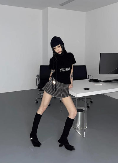 Kei Reflective Logo Striped Skirt-korean-fashion-Skirt-Kei's Closet-OH Garments
