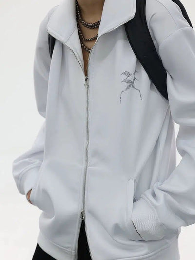 Kei Rhinestone Logo Collared Jacket-korean-fashion-Jacket-Kei's Closet-OH Garments