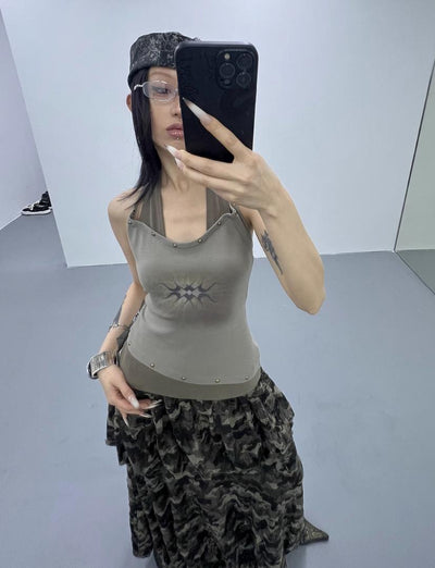 Kei Rivet Halter Neck Layered Camisole-korean-fashion-Camisole-Kei's Closet-OH Garments