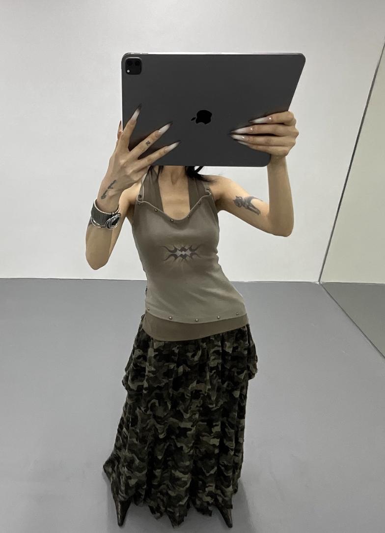 Kei Rivet Halter Neck Layered Camisole-korean-fashion-Camisole-Kei's Closet-OH Garments