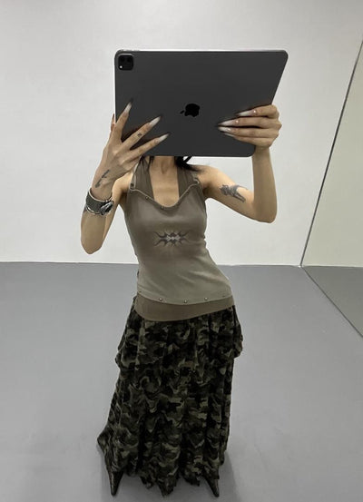 Kei Rivet Halter Neck Layered Camisole-korean-fashion-Camisole-Kei's Closet-OH Garments