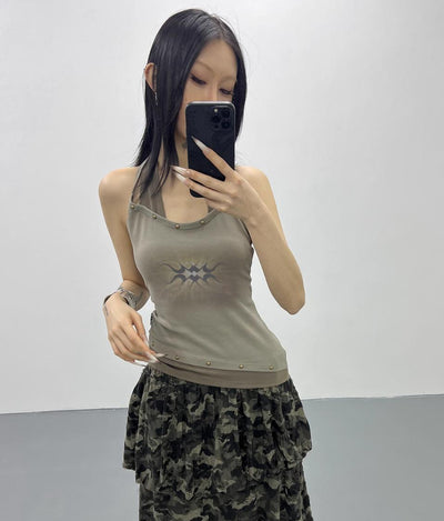 Kei Rivet Halter Neck Layered Camisole-korean-fashion-Camisole-Kei's Closet-OH Garments