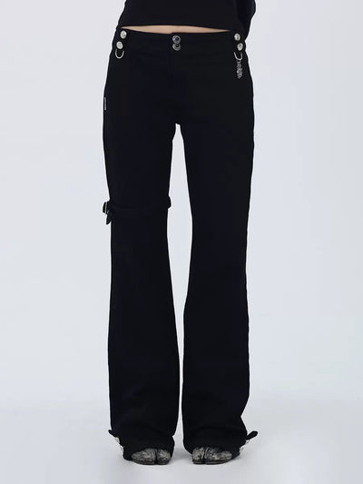 Kei Skull Buttons Flared Pants-korean-fashion-Pants-Kei's Closet-OH Garments