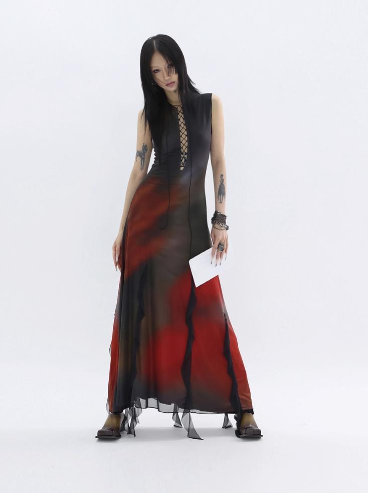 Kei Smudged Drape Strap Long Dress-korean-fashion-Dress-Kei's Closet-OH Garments