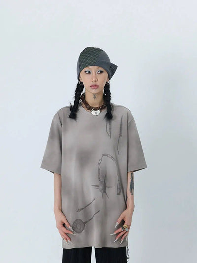 Kei Smudged Goth Weapon T-Shirt-korean-fashion-T-Shirt-Kei's Closet-OH Garments