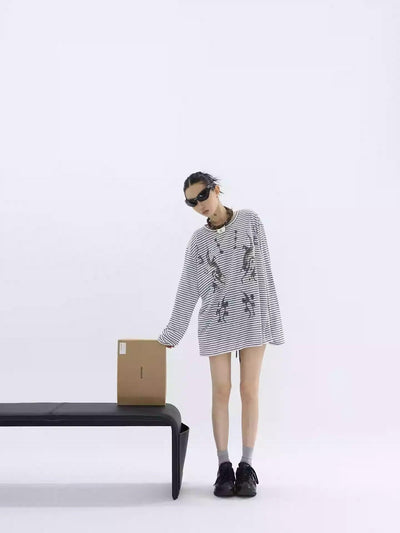 Kei Snowflake Striped Long Sleeve T-Shirt-korean-fashion-T-Shirt-Kei's Closet-OH Garments