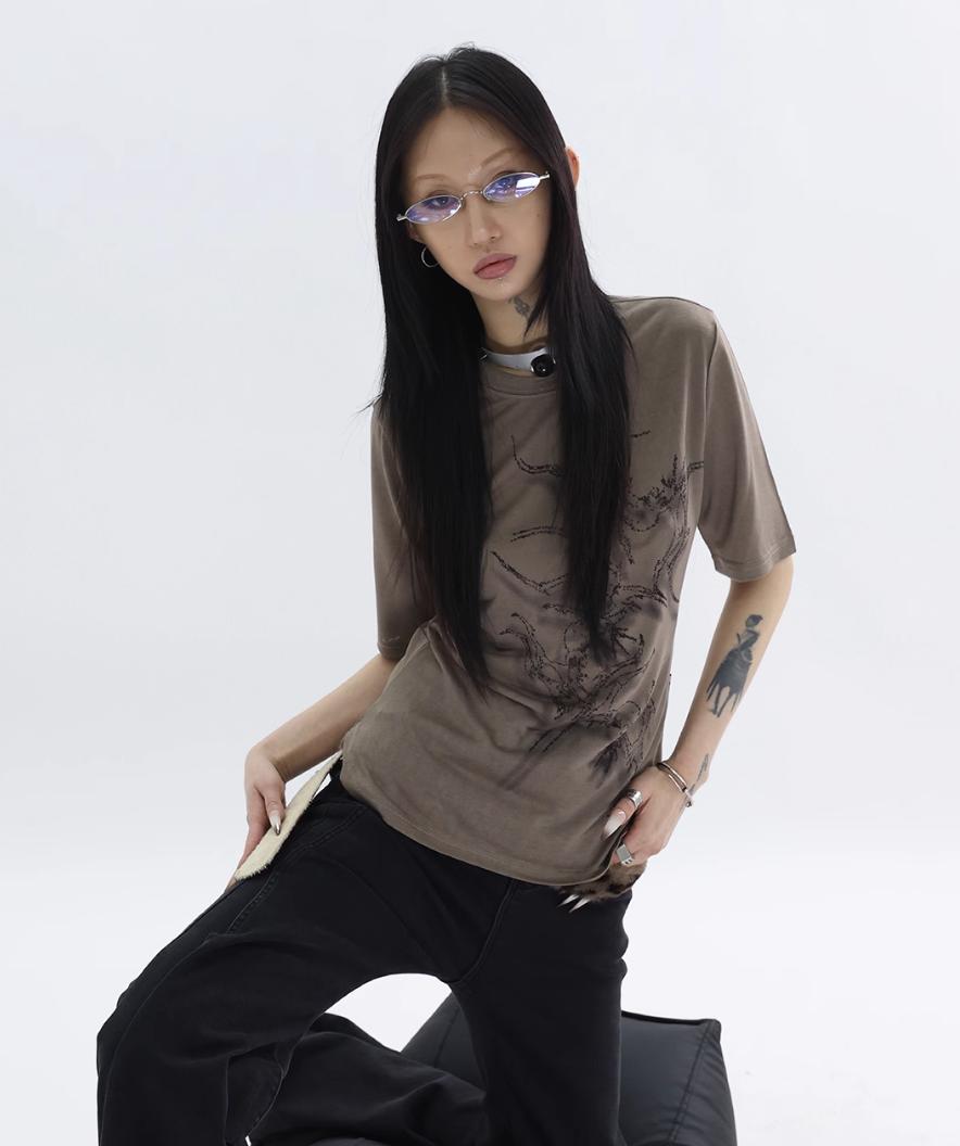 Kei Soft Abstract Print T-Shirt-korean-fashion-T-Shirt-Kei's Closet-OH Garments