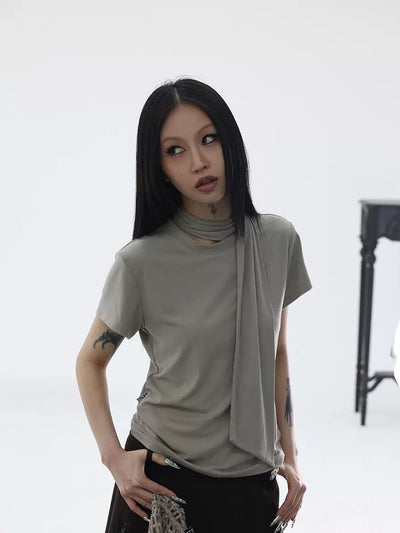 Kei Solid Strap Detail T-Shirt-korean-fashion-T-Shirt-Kei's Closet-OH Garments