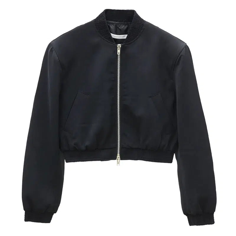 Kei Solid Wide Shoulder Zip-Up Short Bomber Jacket-korean-fashion-Jacket-Kei's Closet-OH Garments