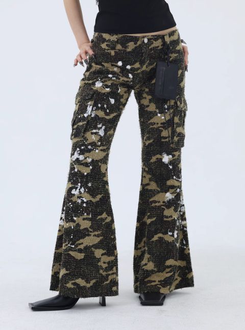 Kei Splatters Camouflage Flare Pants-korean-fashion-Pants-Kei's Closet-OH Garments