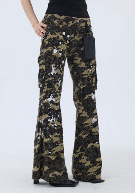 Kei Splatters Camouflage Flare Pants-korean-fashion-Pants-Kei's Closet-OH Garments