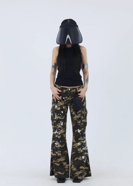 Kei Splatters Camouflage Flare Pants-korean-fashion-Pants-Kei's Closet-OH Garments