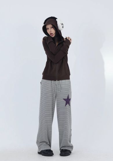 Kei Stars and Striped Sweatpants-korean-fashion-Pants-Kei's Closet-OH Garments