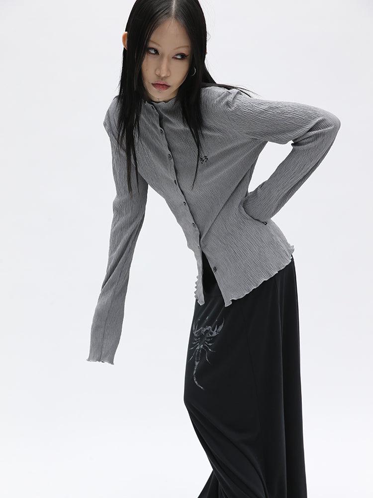 Kei Stitch Wavy Edges Knit Long Sleeves Blouse-korean-fashion-Blouse-Kei's Closet-OH Garments