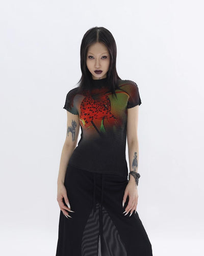 Kei Stretchy Pleats Graphic Mockneck-korean-fashion-Mockneck-Kei's Closet-OH Garments