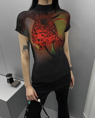 Kei Stretchy Pleats Graphic Mockneck-korean-fashion-Mockneck-Kei's Closet-OH Garments