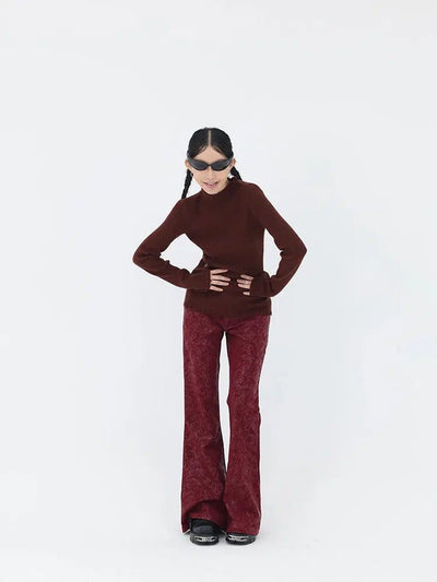 Kei Subtle Distress Ribbed Knit Mockneck-korean-fashion-Turtleneck-Kei's Closet-OH Garments