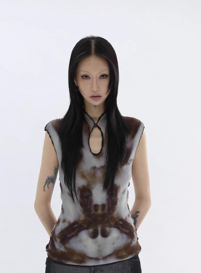 Kei Textured Graphic Print Sleeveless Blouse-korean-fashion-Blouse-Kei's Closet-OH Garments