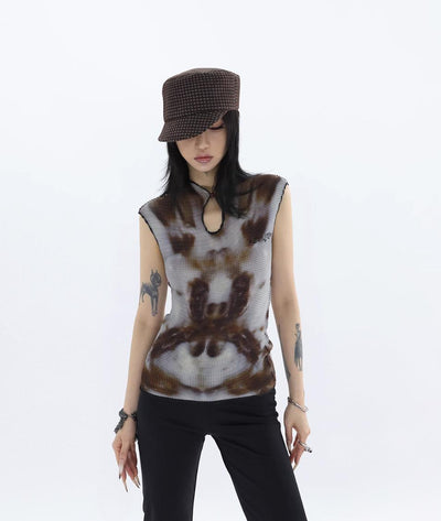 Kei Textured Graphic Print Sleeveless Blouse-korean-fashion-Blouse-Kei's Closet-OH Garments