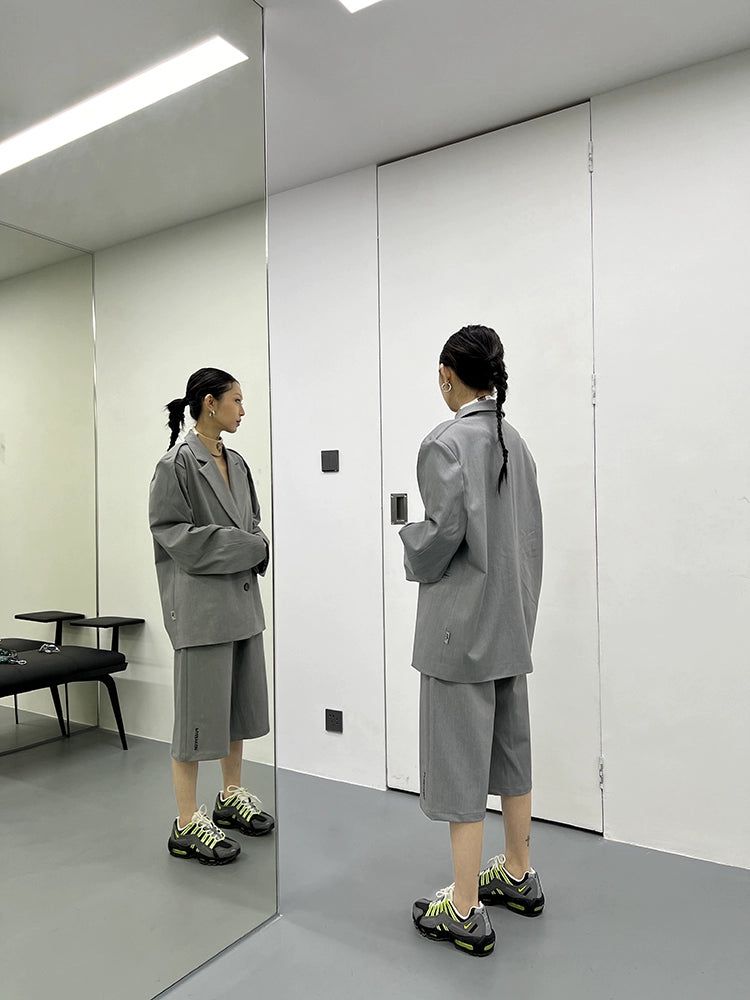 Kei Wing Sleeves Lettered Blazer & Mid Length Pants Set-korean-fashion-Clothing Set-Kei's Closet-OH Garments