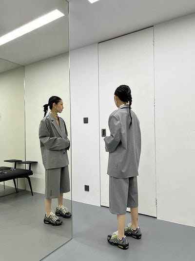 Kei Wing Sleeves Lettered Blazer & Mid Length Pants Set-korean-fashion-Clothing Set-Kei's Closet-OH Garments