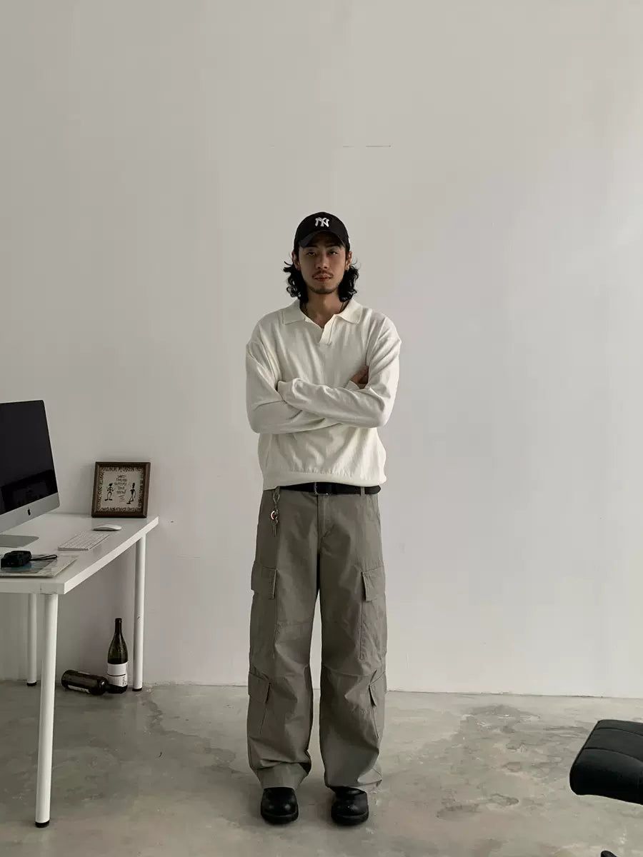 Knot Plain Color Multi-Pocket Cargo Pants-korean-fashion-Pants-Knot's Closet-OH Garments