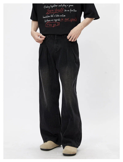 Lai Faded Fold Pleats High Waist Jeans-korean-fashion-Jeans-Lai's Closet-OH Garments
