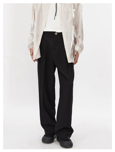 Lai Fold Pleats Side Metal Trousers-korean-fashion-Trousers-Lai's Closet-OH Garments